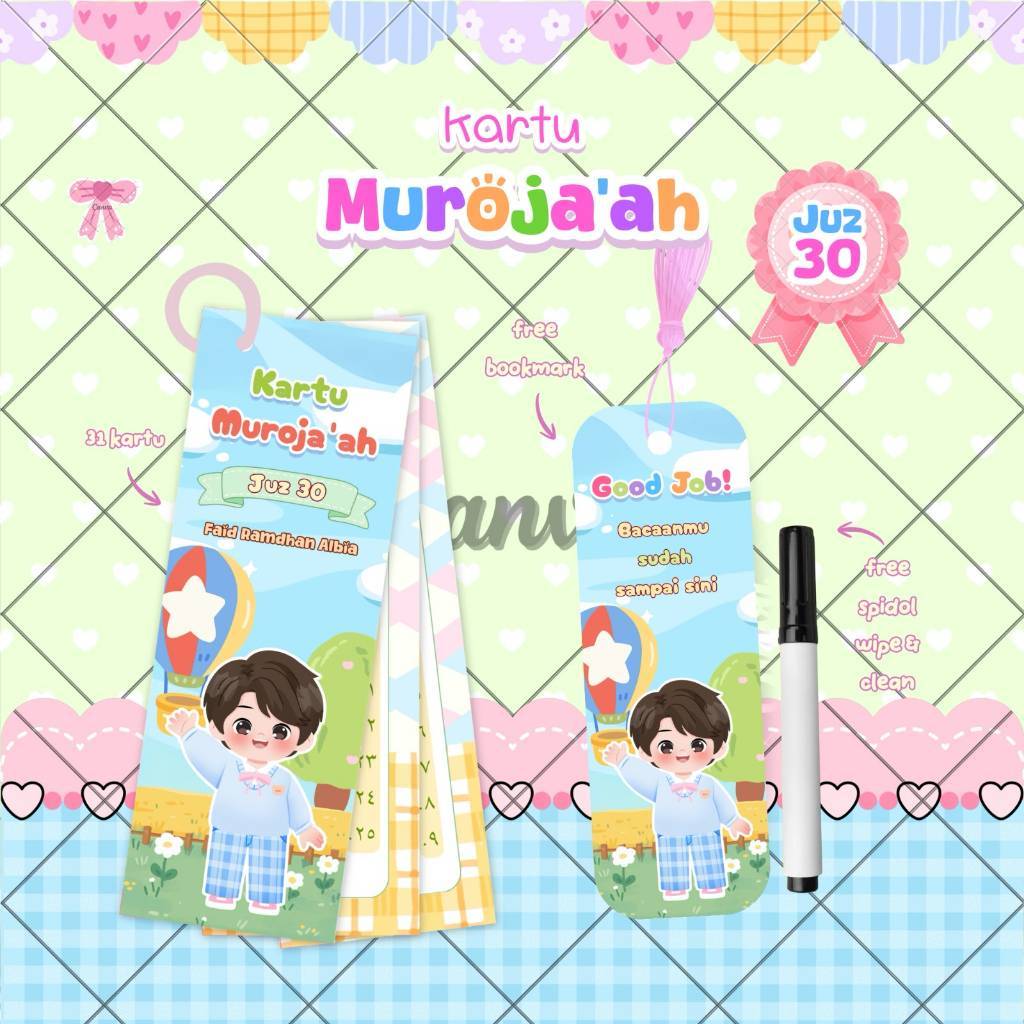 Flashcard JUz 30 edukatif anak , Kartu Muroja'ah Juz 30 Custom Nama Anak | Media Hafalan Surat Pende