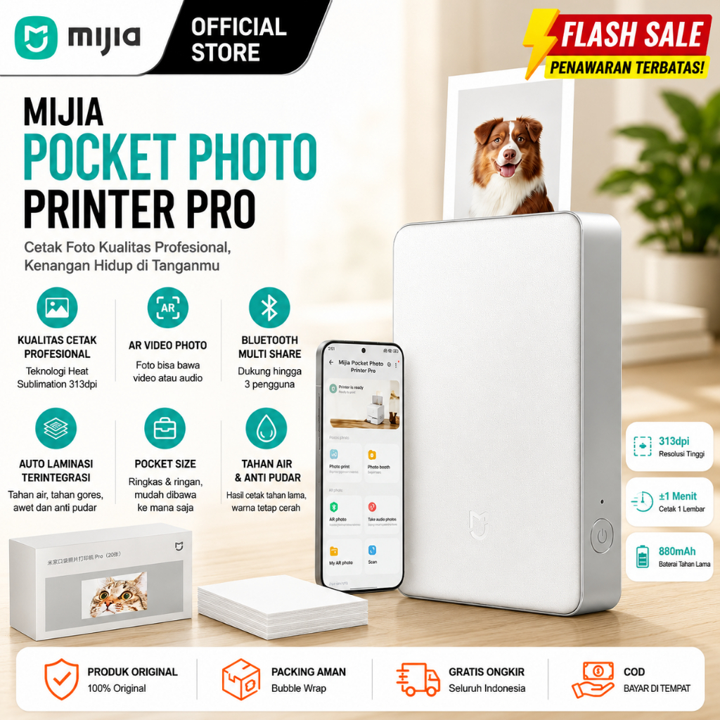 Mi Home Pro Printer Foto Portable Bluetooth Cetak Foto AR Tanpa Tinta