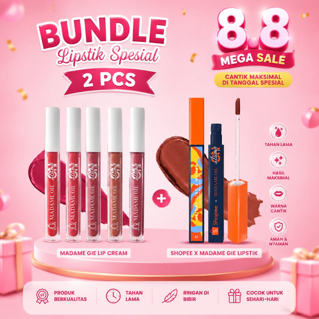 Bundle Lipstik Spesial 2 PCS Madame Gie Lip Cream dan Shopee x Madame Gie Lipstik