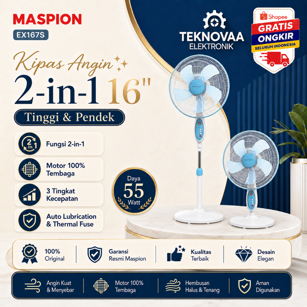 MASPION KIPAS ANGIN EX 167 S STAND FAN KIPAS BERDIRI/EX167S/EX-167S/EX-167 S/EX 167S/ORIGINAL