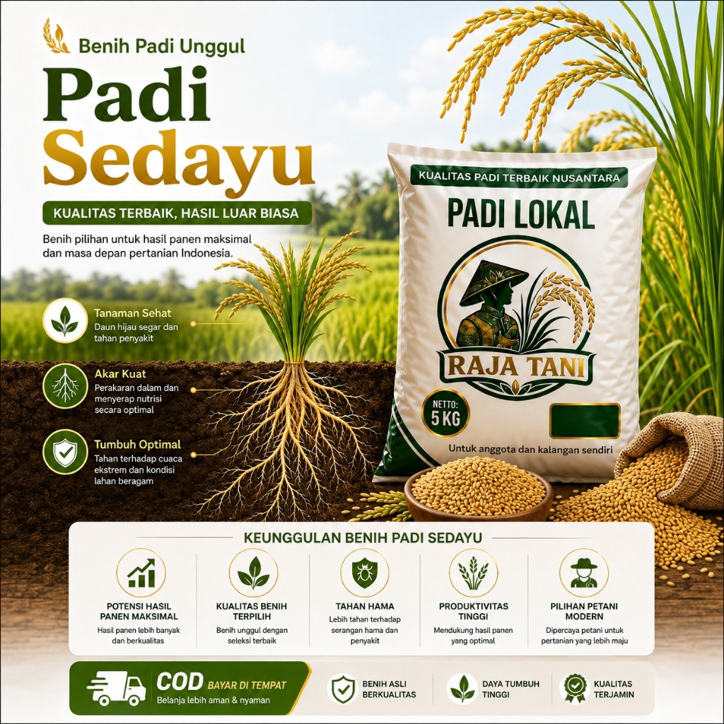 Benih Bibit Padi SEDAYU Kualitas Super Unggul Kemasan 5kg Original Produk RAJA TANI anakan banyak bo