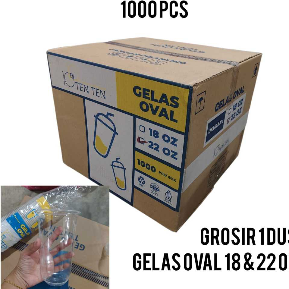 GROSIR 1 DUS 1000 PCS Plastik Gelas Oval 7 Gram Uk 18oz 22oz