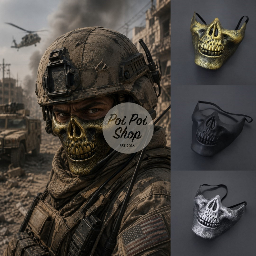 Topeng Tengkorak Half COD Ghost Kostum Halloween Setan Tengkorak Cosplay Mask Topeng Mulut Costume