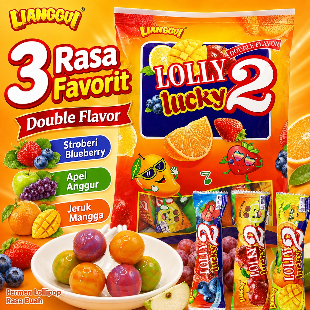 LIANGGUI Lolipop Permen  Halal - Permen Buah Murah Viral, Cemilan Snack Anak