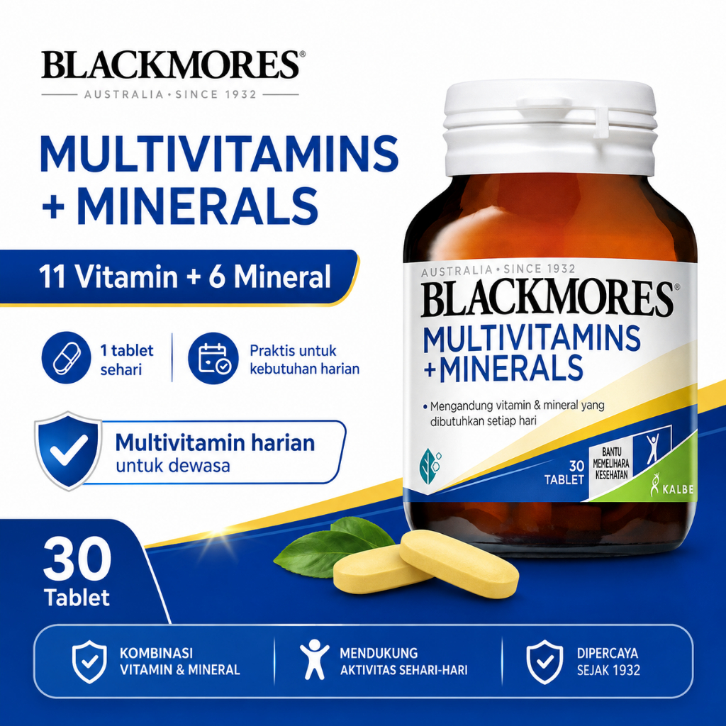 Blackmores Multivitamins + Minerals 30 Tablet Multivitamin Dewasa 15 Vitamin 6 Mineral Suplemen Hari