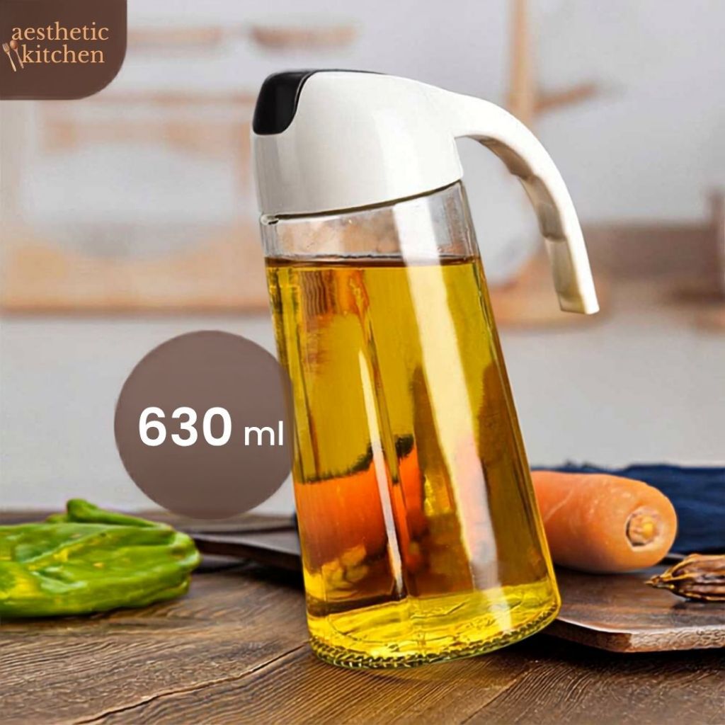 Botol Minyak Goreng Kaca Otomatis 630ml Wadah Minyak Anti Tumpah Estetik Botol Kecap Saos Serbaguna