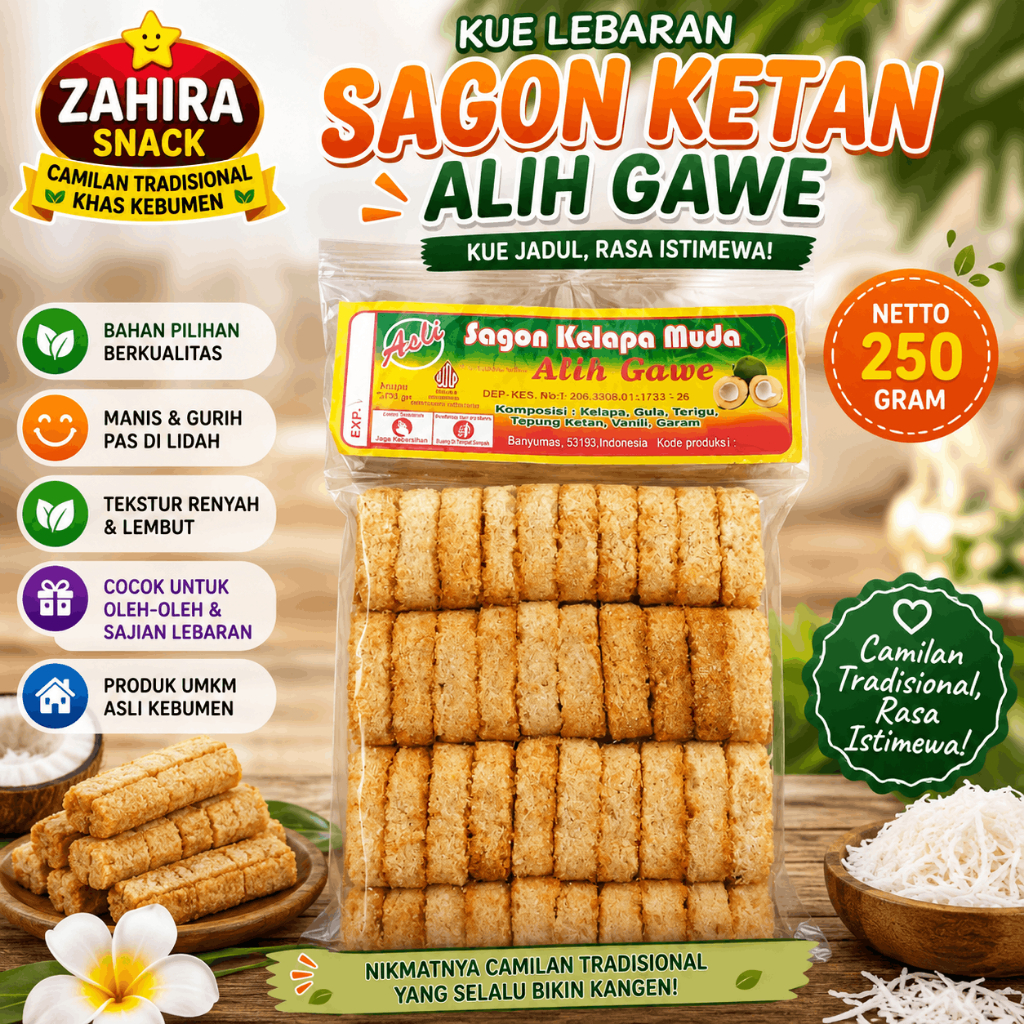 Kue Kering Lebaran Sagon Kelapa Muda Manis Bakar Oleh-oleh Kebumen 250gram