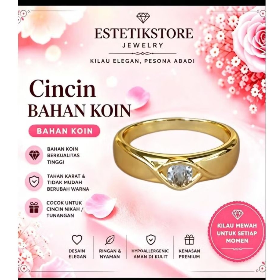 Cincin Wanita Model Permata satu Ring Ukir-Cincin Koin 91 Anti luntur Anti Karat
