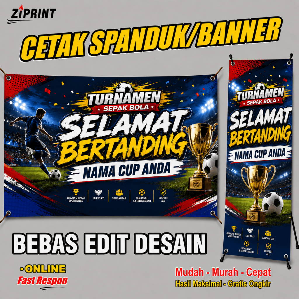 spanduk banner Turnamen Sepak bola Selamat Bertanding custom cetak banner spanduk baliho satuan gros