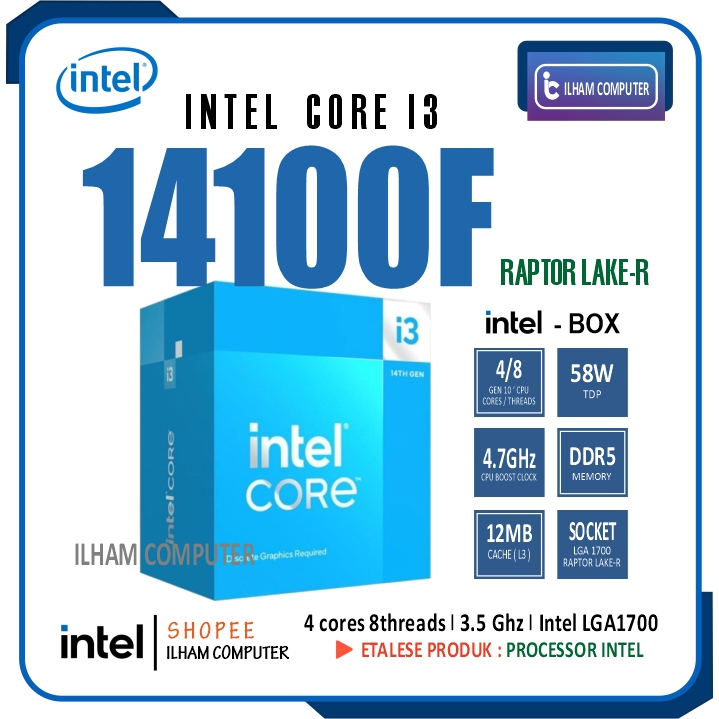 Processor Intel Core i3 14100F 4 Core 8 Thread 4.7Ghz Box Resmi I Intel Core i3 14100F TREY