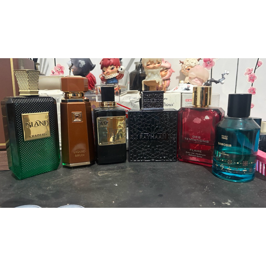 preloved parfum liquid brun tigris burma obsidian khadlaj island des tentations flame samosir