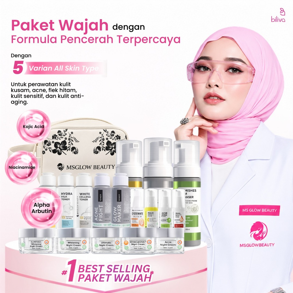 MS Glow Paket Wajah Free Elixir Whitening - Acne - Luminous - White Cell Dna - Ultimate 1 Set Skinca