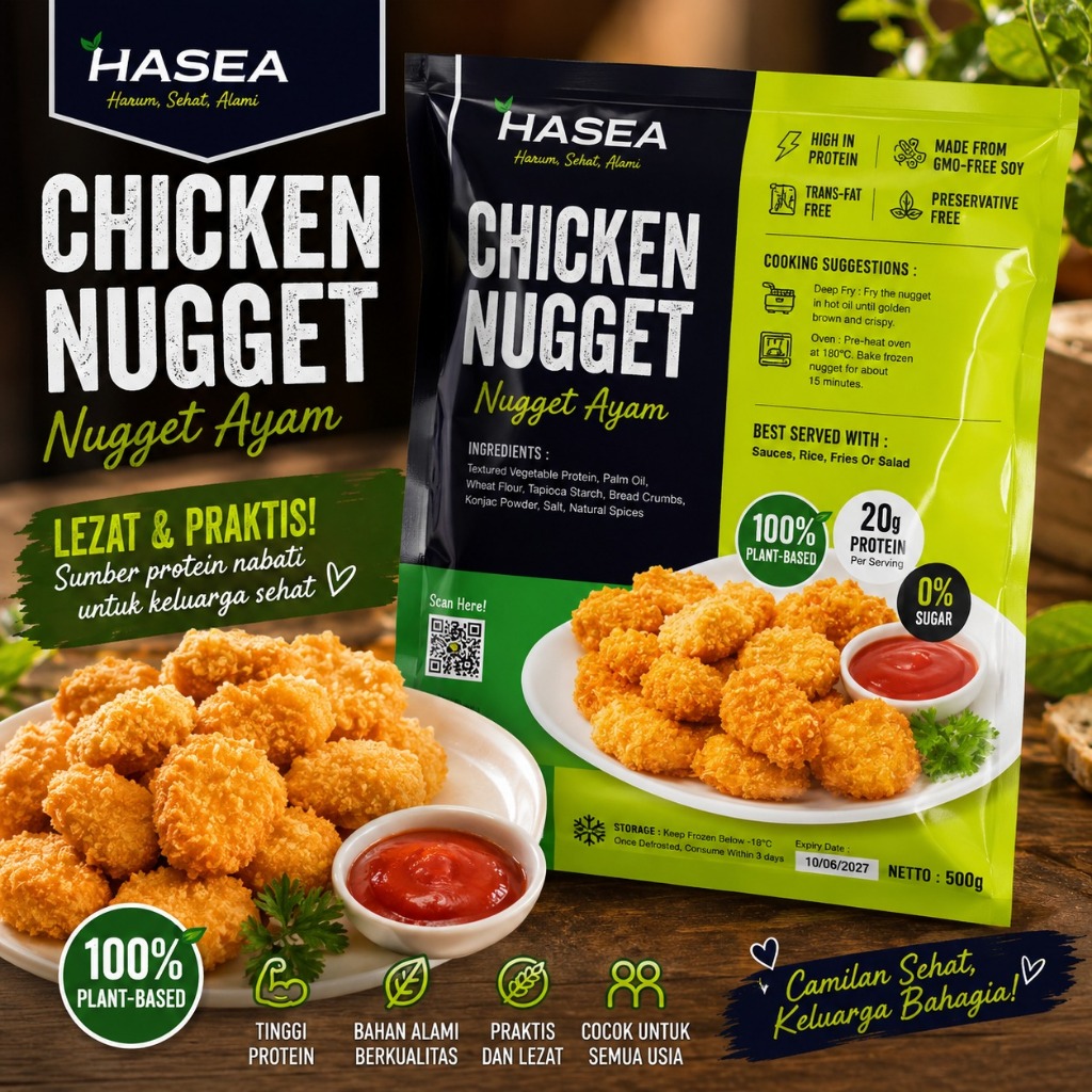 HASEA Chicken Nugget Vegan 500gr | Nugget Ayam Nabati Vegetarian Plant Based