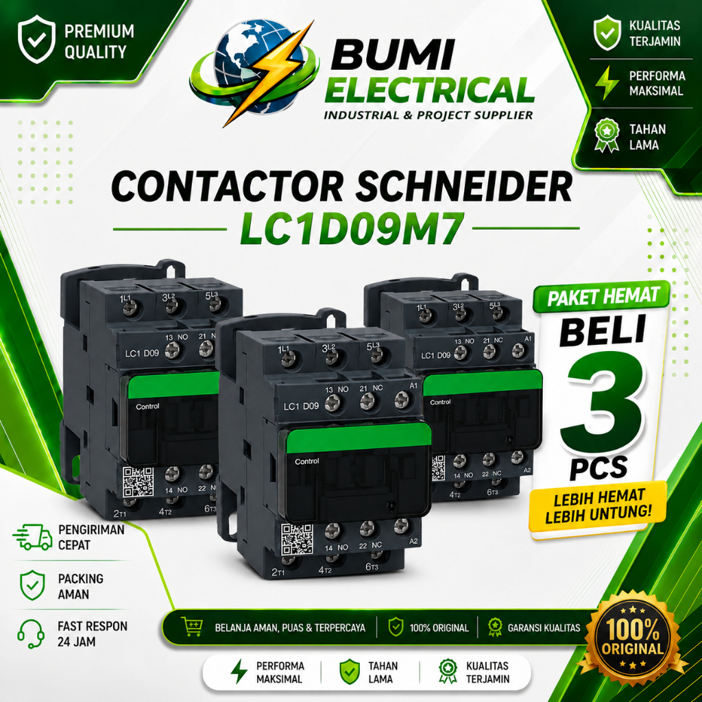 Contactor Schneider LC1D09M7 9A 220 / 380V 3P | Kontaktor Magnet Schneider | Paket Hemat 3 PCS