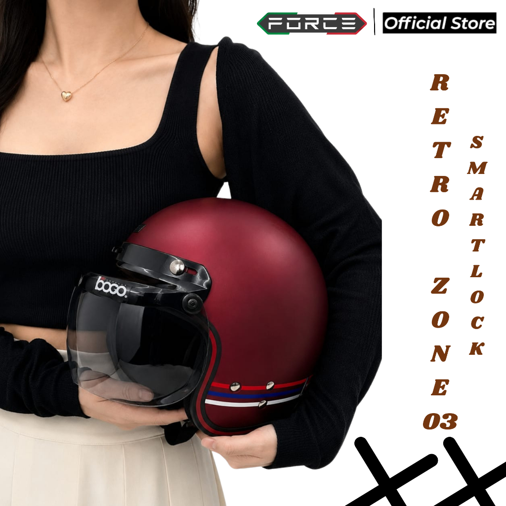 FORCE Retro Zone 03 Helm Half Face (Smartlock)