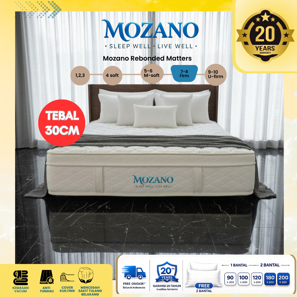 MOZANO R40 tebal 30cm Kasur Busa Rebonded dengan Cover Quilting Premium Garansi 20th ready semua uku