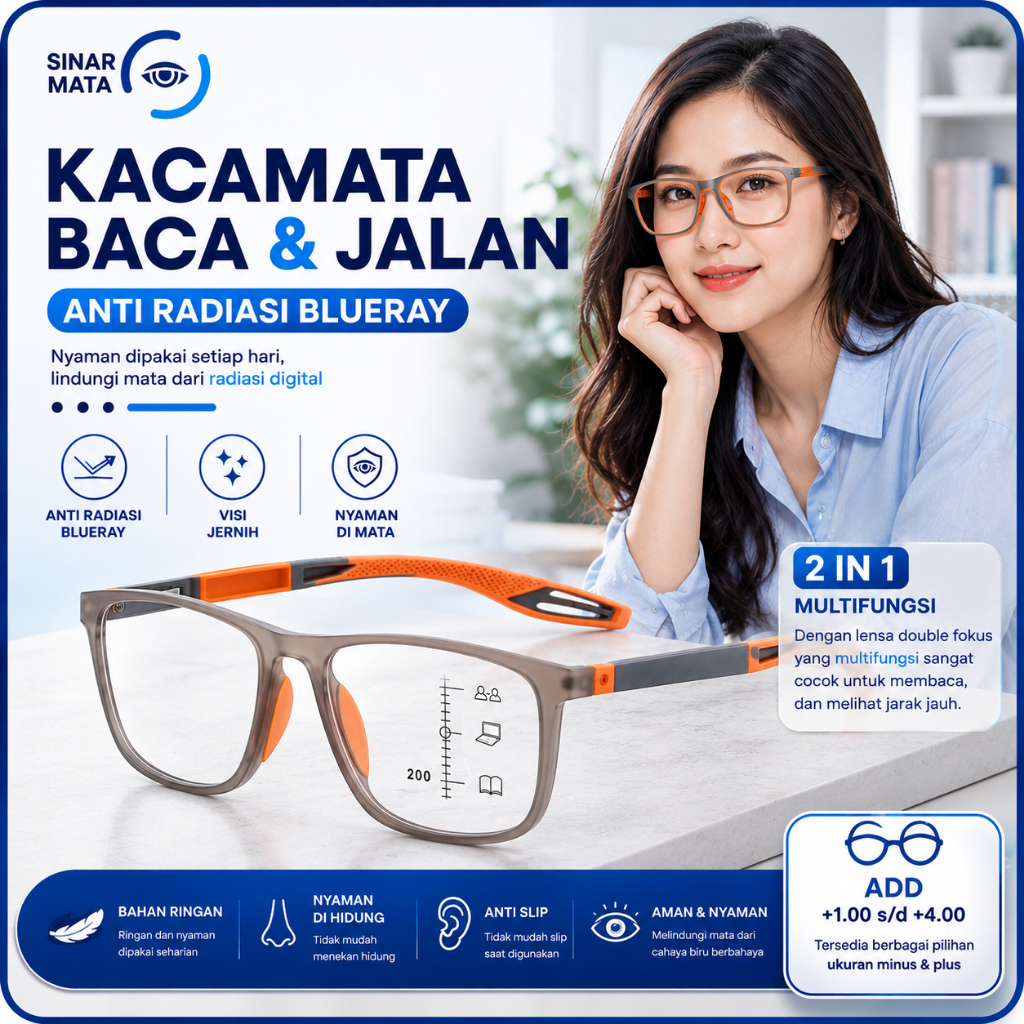 Kacamata Baca Jalan Lensa Plus Auto Focus Anti Radiasi Glasses Unisex Premium Original