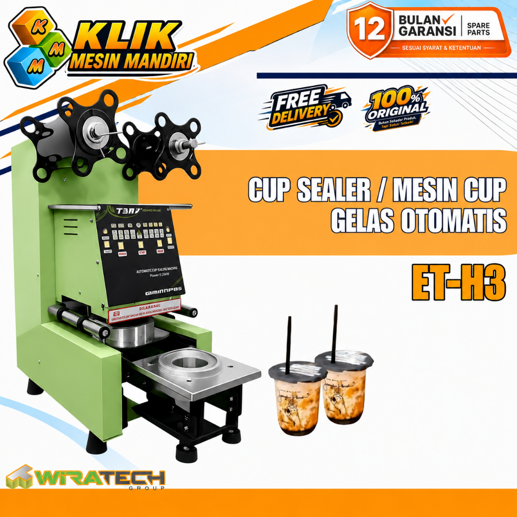 Mesin Cup Sealer Full Automatic Press Cup Gelas Otomatis ET-H3 Wiratech