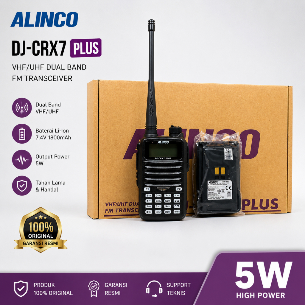 Alinco DJ-CRX7 Plus - HT Dual Band VHF (136-174 MHz) UHF (400-438 MHz) / Handy Talky ALINCO Original