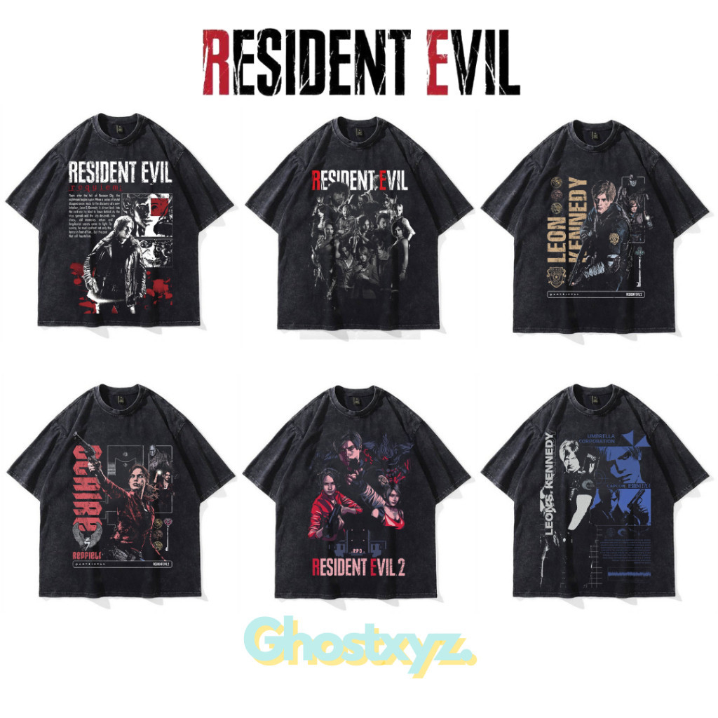 Ghostxyz T-Shirt Resident Evil Wash Oversize Vintage Tee Baju Kaos
