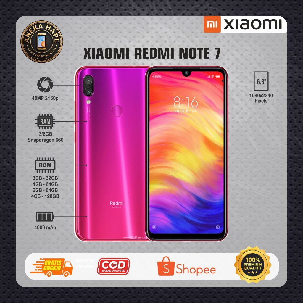 HP XIAOMI REDMI NOTE 7  Second normal siap pakai RAM 3/32GB RAM 4/64GB RAM 6/128GB