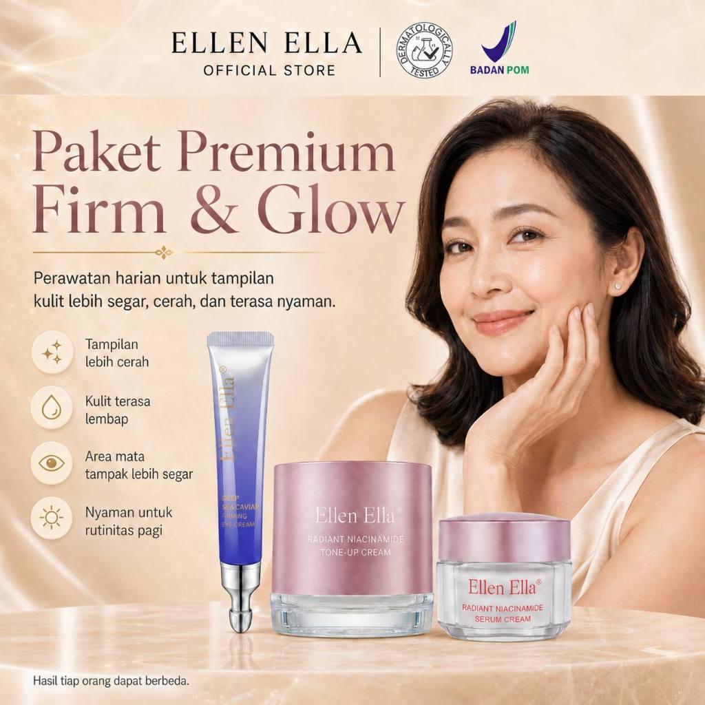 Ellen Ella Paket Firm & Glow Premium Ellen Ella Skincare Eye Cream Niacinamide Serum Cream Tone Up C