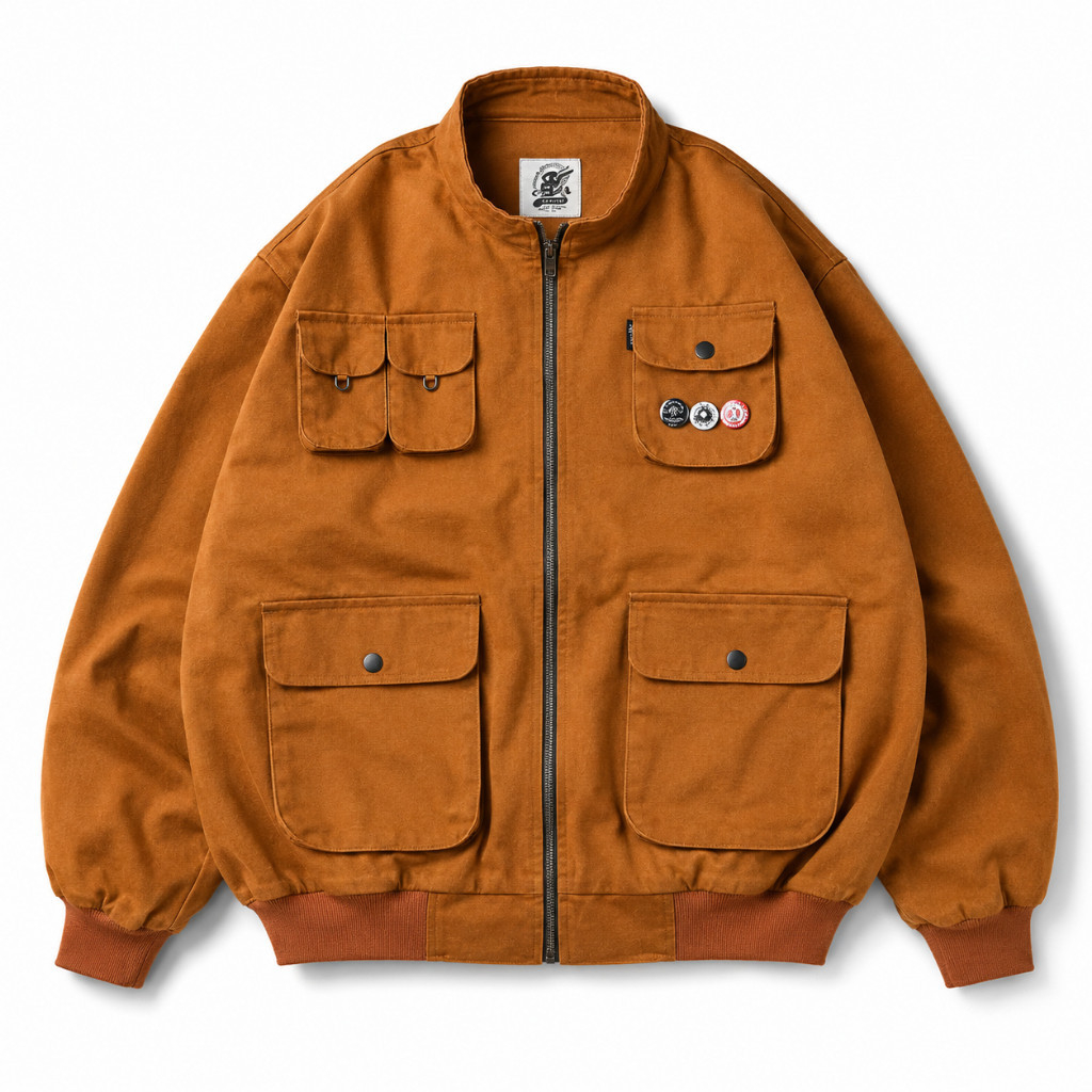 GALFINC Work Jacket Pria Flight Pilot Jacket Detroit - Brown ( YKK Zipper )