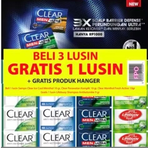 Sampo Clear 12 Sachet - Anti Ketombe, Rambut Sehat, Aroma Menthol