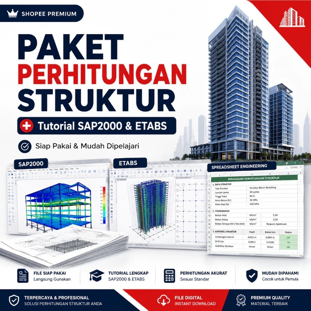 Paket Perhitungan Struktur Sipil - Tutorial SAP2000 & ETABS Lengkap | File Siap Pakai & Mudah Dipela