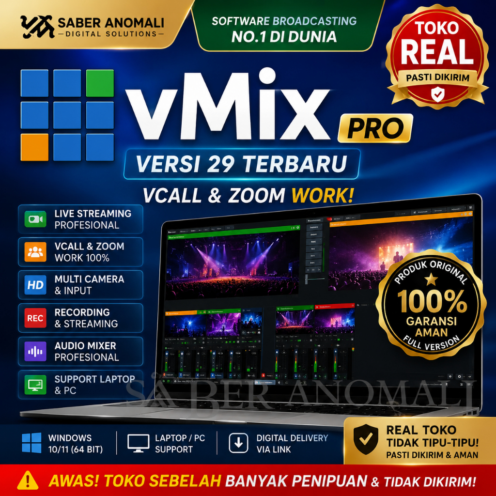 Software vMix pro v29 Terbaru VCALL & ZOOM WORK Laptop/PC