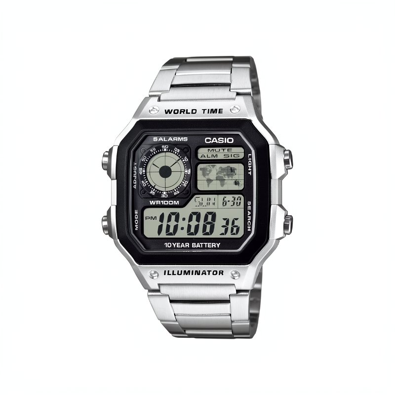 JAM TANGAN PRIA CASIO AE-1200WHD-1A SILVER - AE 1200WHD 1AVDF Strap Stainless