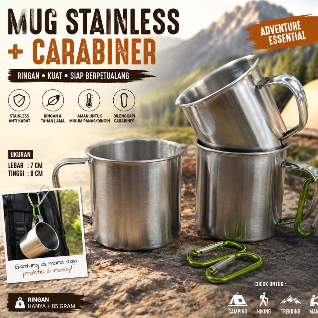 gelas stainless gelas mini camping carabiner