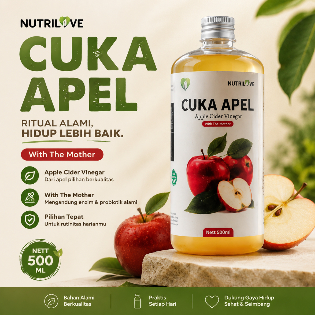 Nutrilove Cuka Apel 500ml Apple Cider Vinegar - Alami & Halal