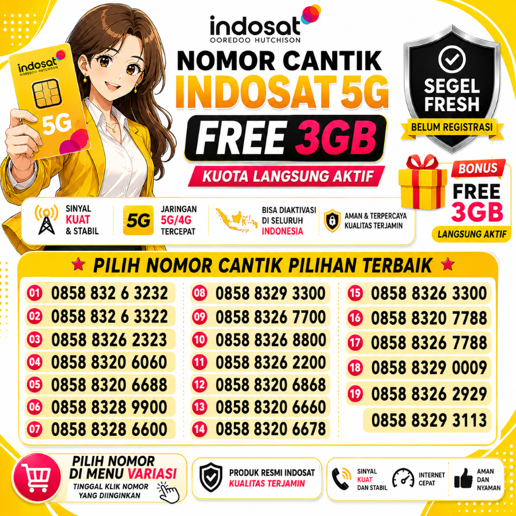 Kartu Perdana Nomor Cantik Indosat 4G Support 5G | Free 3GB ( B12 )
