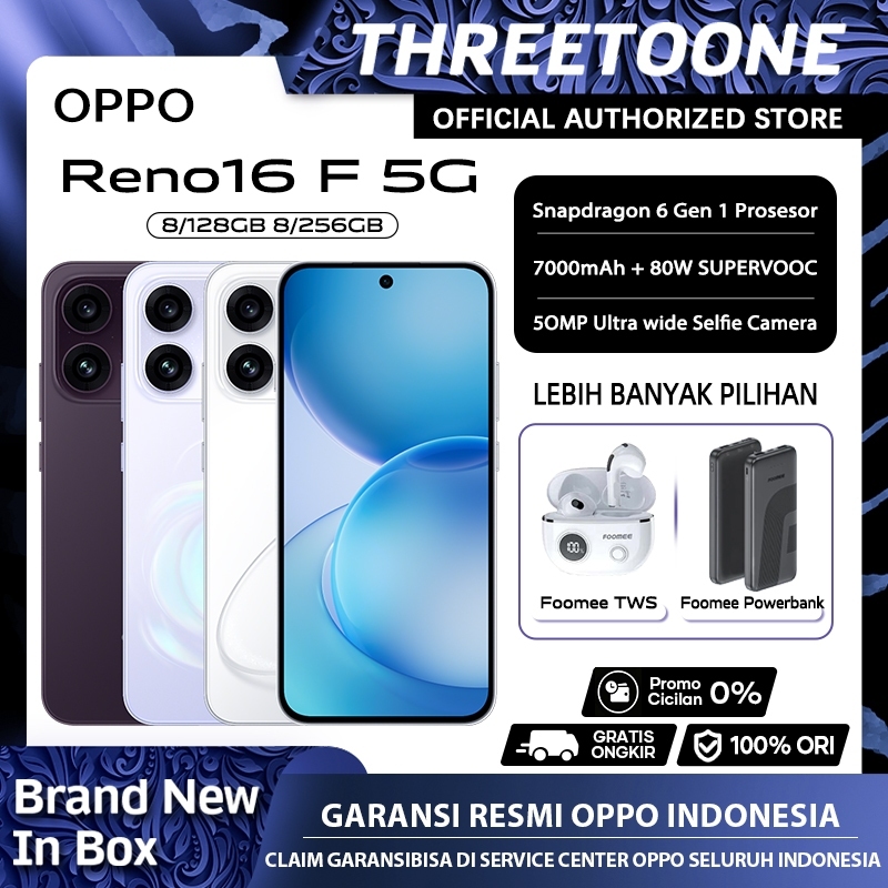 [NEW] OPPO Reno16 F 5G 8GB+128/256GB AI Kolase Mix, 7000mAh Battery, Kamera Selfie 50MP Ultra-Wide