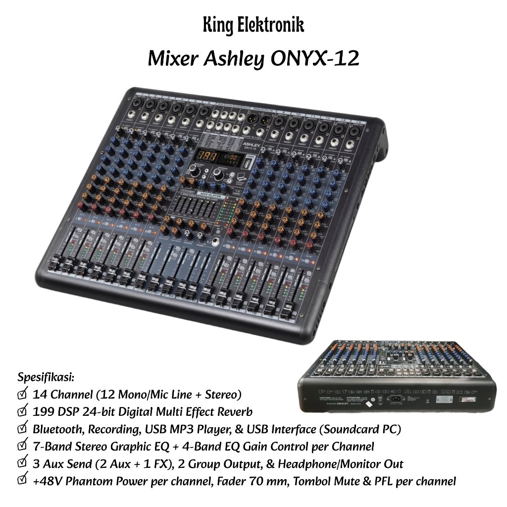 Mixer 12 Channel Ashley Onyx-12 With USB Recording 7 Band Graphic Equalizer 24bit Digital Multi Effe