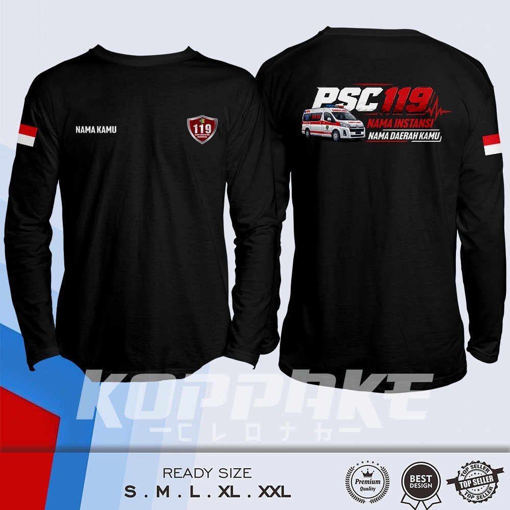 Kaos PSC 119 Kedaruratan Medis Design Mobil Ambulance Gratis Sablon Nama Depan dan Belakang Lengan P