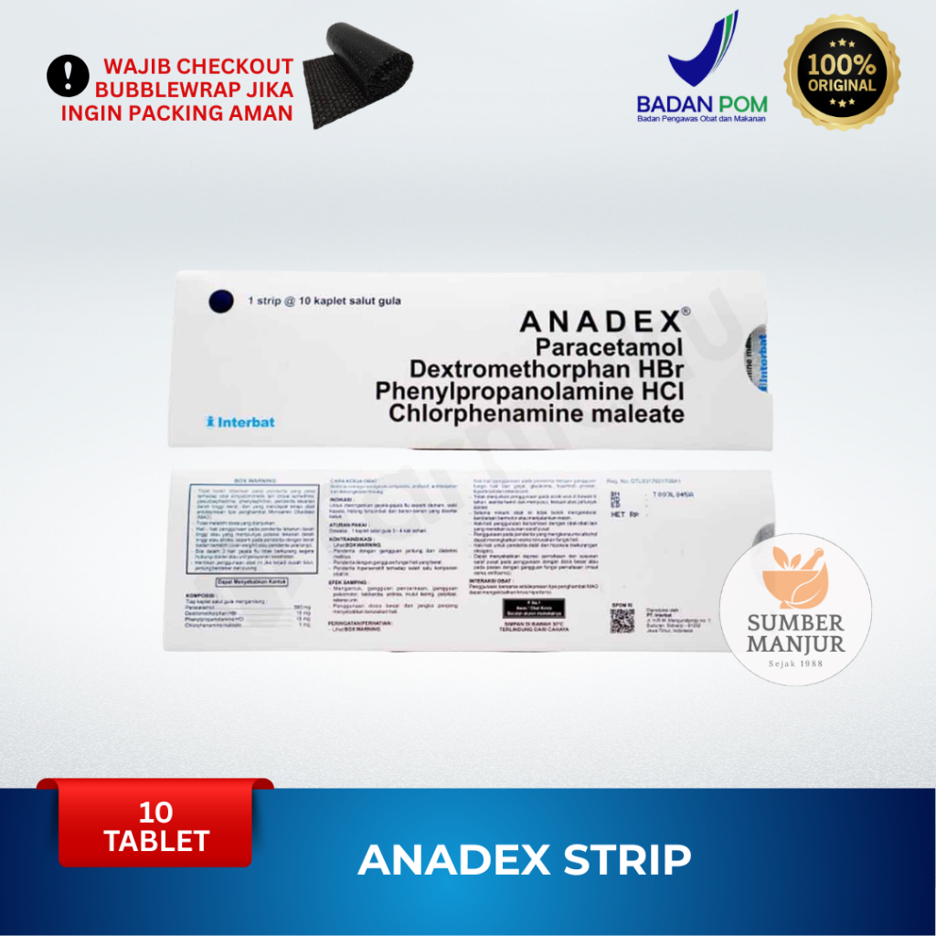 ANADEX Strip isi 10 Tablet Obat Demam Batuk Pilek Flu Herbal Herbalik Semua Usia