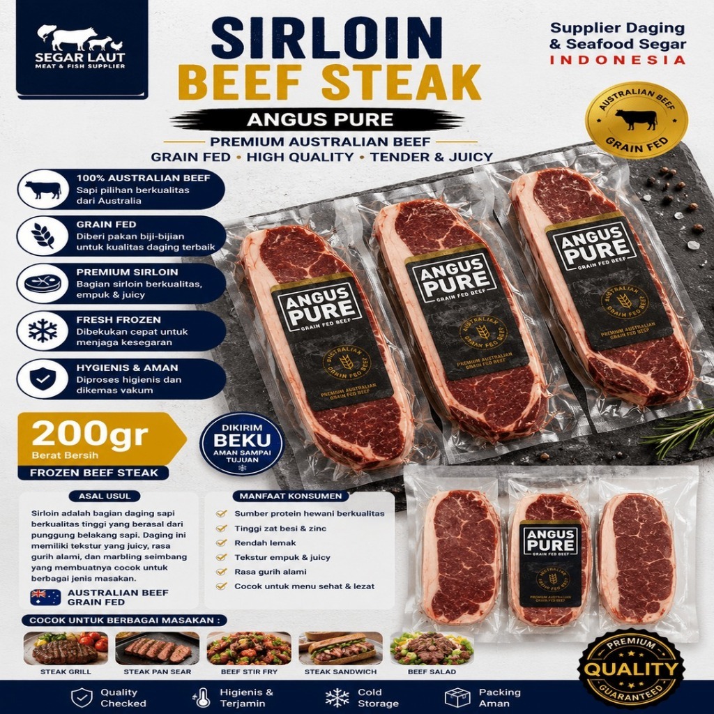 Daging Sapi AUS Premium | Sirloin Beef Steak | ANGUS PURE