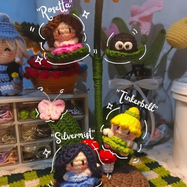 Amigurumi keychain tinkerbell, rosetta, silvermist rajut lucu