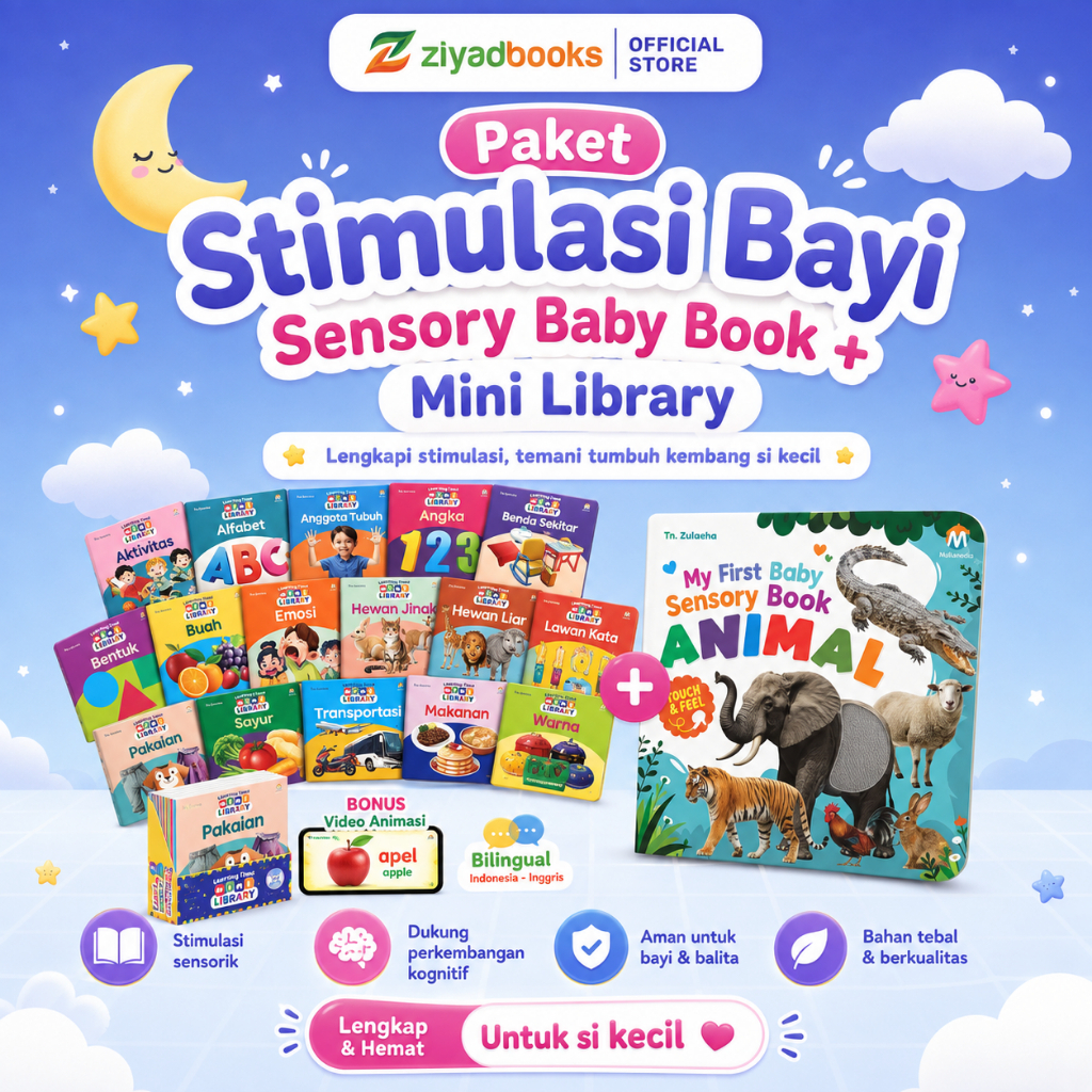Paket Stimulasi Bayi 0+ 1+ (Sensory Book Animal + Mini Library) - Paket Bundling New Born Pengenalan