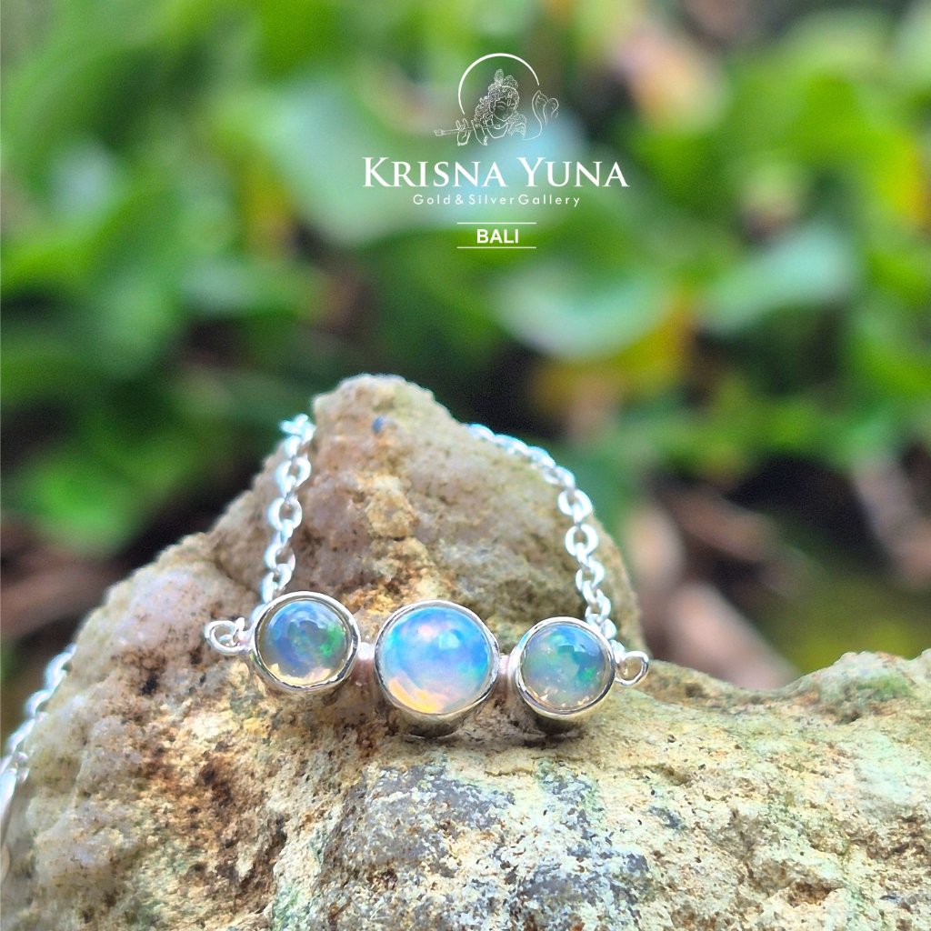 Natural Ethiopian White Opal Silver Bracelet
