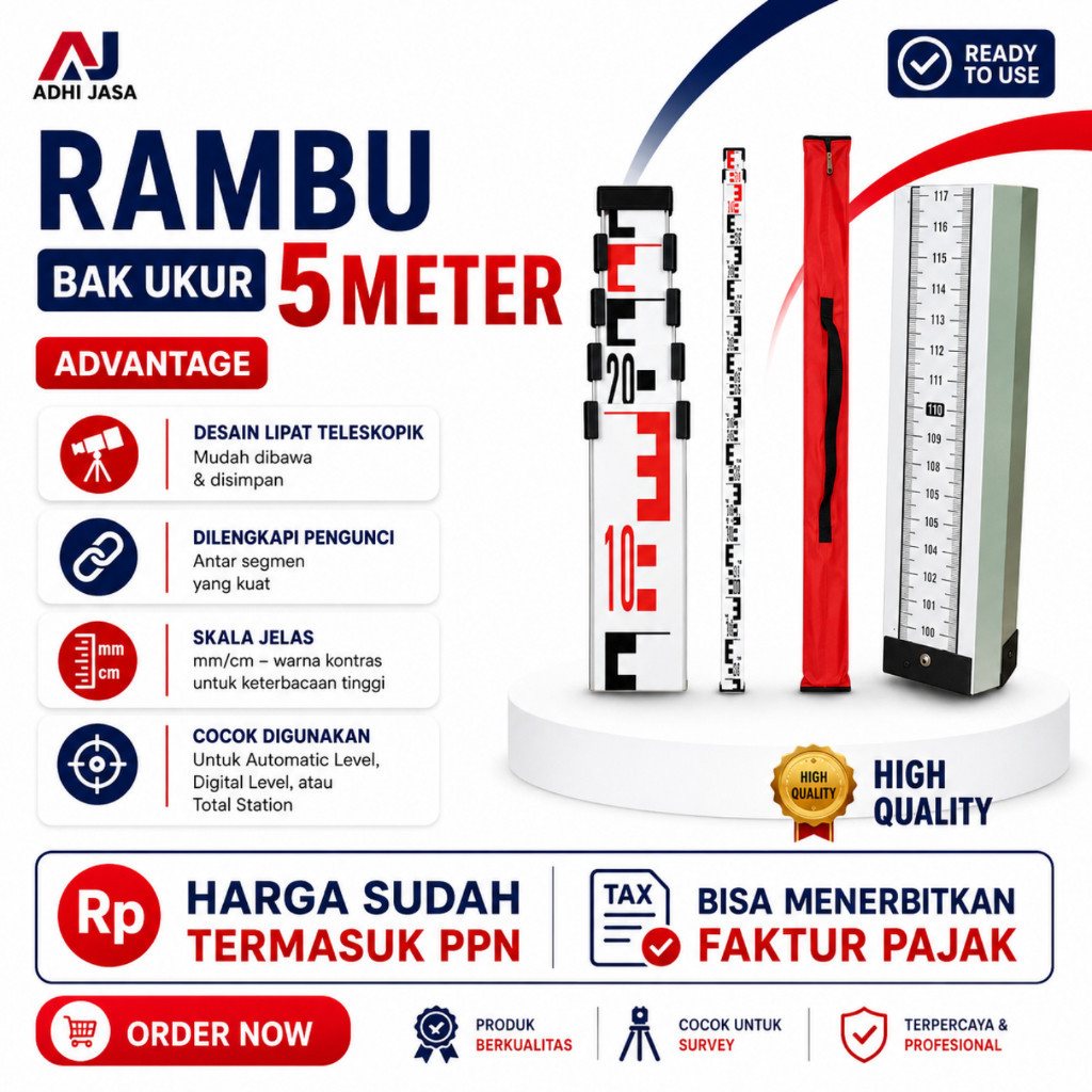 Rambu Ukur 5 Meter – Bak Ukur Lipat Aluminium untuk Survey Topografi