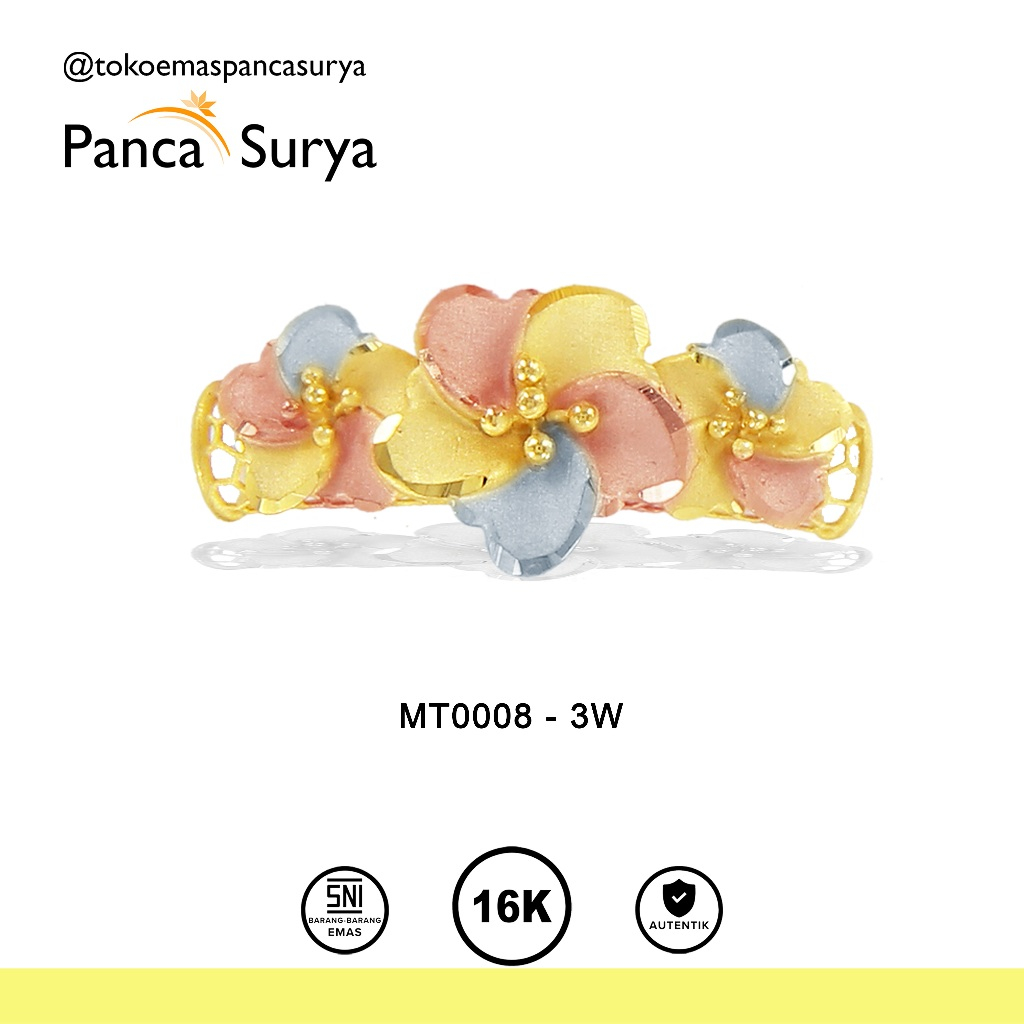 Liontin Charm Triple Flower Pipa Bambu Krawang Warna Gold Kadar Emas 16K (tanpa gelang).