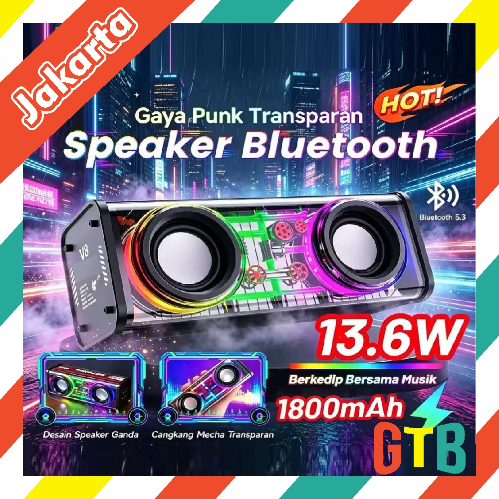 GTB Portable TWS RGB V8 V1 Lights Heavy Bass Music Battery Power Sound Box V8 Boombox Wireless Stere