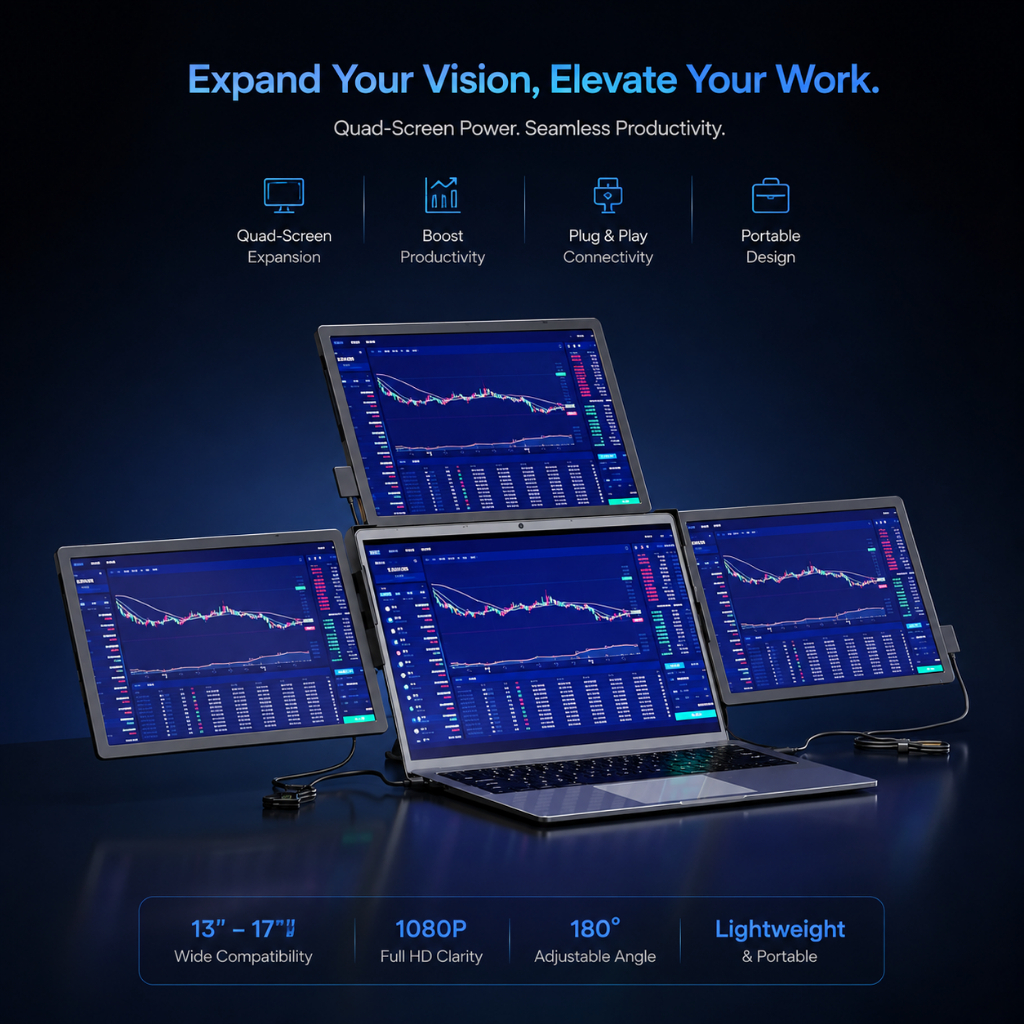 13.3 14 inch Triple Portable Monitor Triple Laptop Screen Extender Dual 13.3inch 1080P LCD monitors 