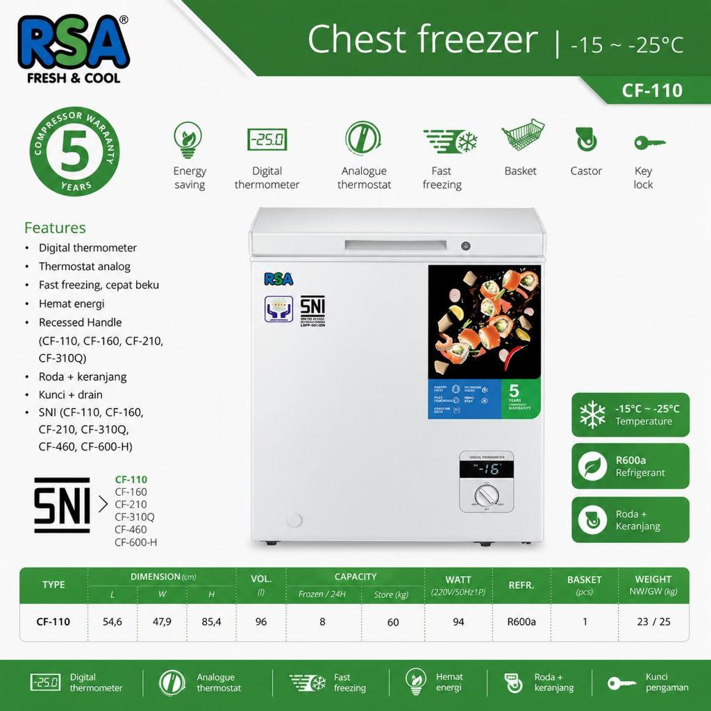 RSA CF-110 / CF110 / CF 110 CHEST FREEZER 96Liter
