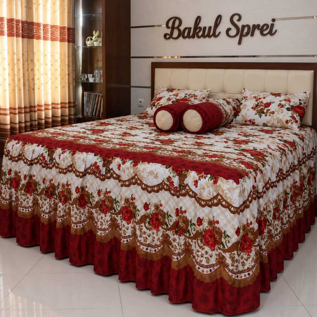 Sprei Rumbai Ukuran 180x200 Tinggi Rumbai 40 Cm Gratis 2 Sarung Bantal dan 2 sarung guling