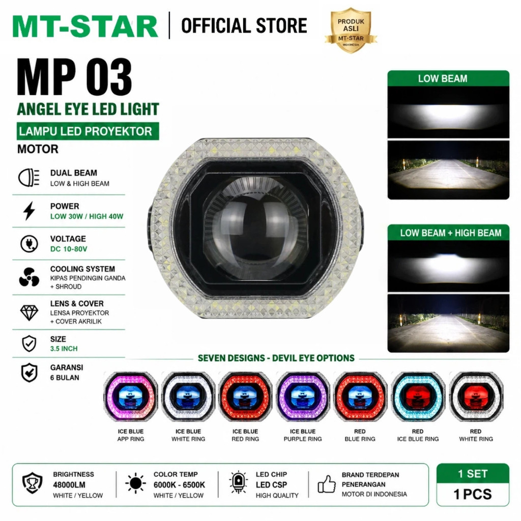 MT STAR  MP03 Projie Biled Crystal 3INCH High Low Putih Di Lengkapi Kipas Pendingin Devil Dan Shroud