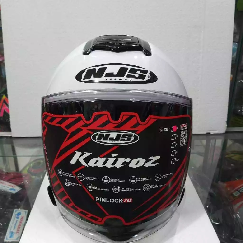 HELM NJS KAIROZ SOLID PUTIH ORIGINAL - Full Face - Single Visor Light Smoke - DD Ring - M L XL XXL